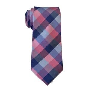 Vintage Tommy Hilfiger Mens Neck Tie Keeper Pink Purple Blue Plaid Suit Shirt